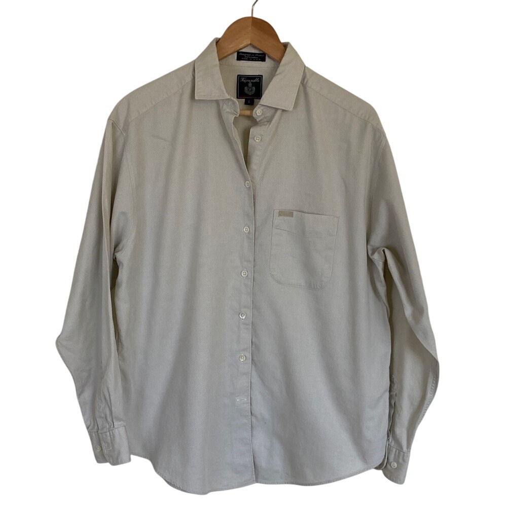 Faconnable Womens French Designer Button Up Shirt Size Large Light Tan‎